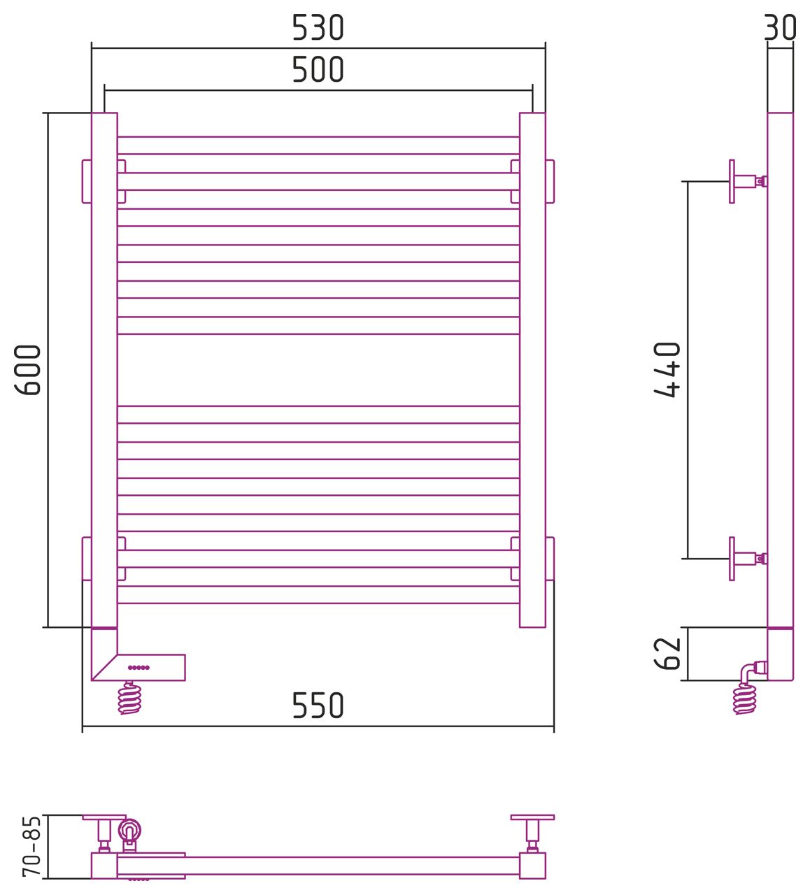 Полотенцесушитель электрический Сунержа Модус 2.0 60х50 левый хром 00-5600-6050 - 2