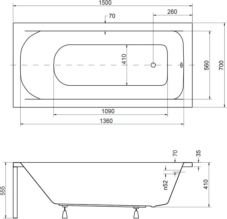 Акриловая ванна Besco Continea 150x70 WAC-150-PK - 3