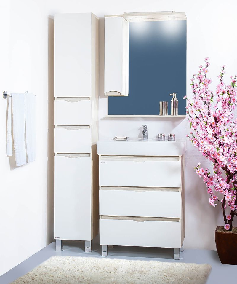 Зеркало-шкаф Бриклаер Токио 70 L светлая лиственница, белый глянец 4627125411700 - 1