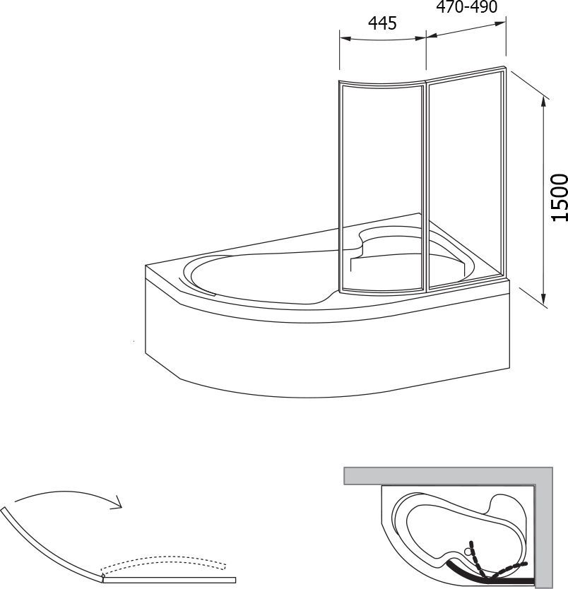 Шторка на ванну Ravak VSK2 Rosa 150 R Transparent 76P80100Z1 - 4