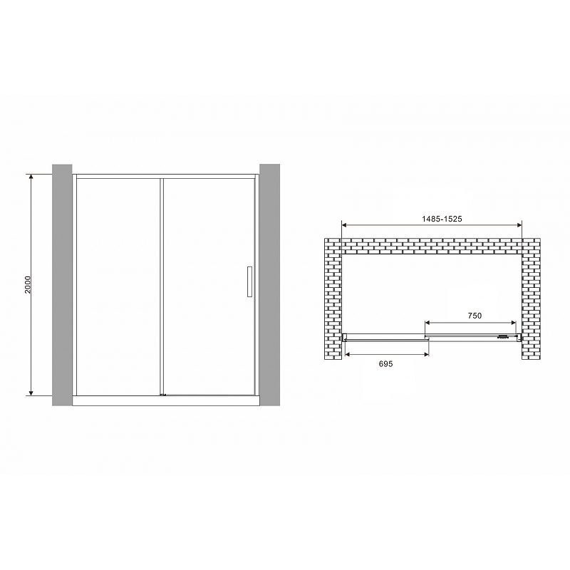 Душевая дверь Abber Komfort 150 хром стекло прозрачное AG93150 - 1