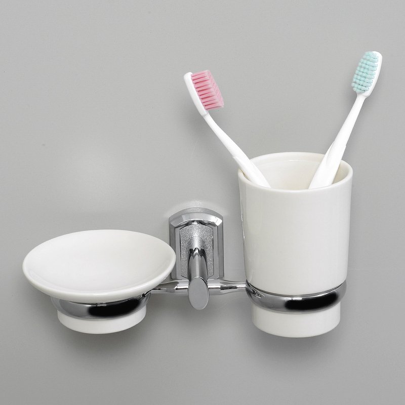 Стакан для зубных щеток и мыльница Wasserkraft хром - белый K-28126 - 1