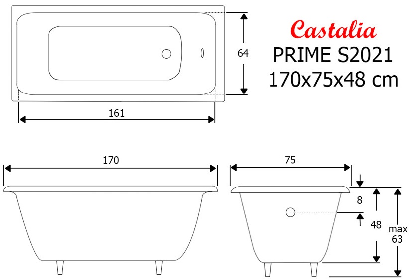 Чугунная ванна Castalia Prime S2021 170x75 с ручками Ц0000145 - 1