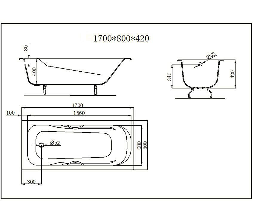 Чугунная ванна 170x80 см с ручками Castalia Venera H0000149 с антискользящим покрытием Н0000149 - 3
