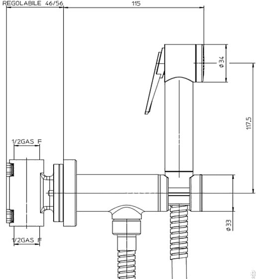 BOSSINI (PALOMA FLAT) Комплект гигиенический: прогрессивный смеситель, лейка с клапаном подачи воды, шланг 1250 мм, белый (045) E37015B.045 - 2