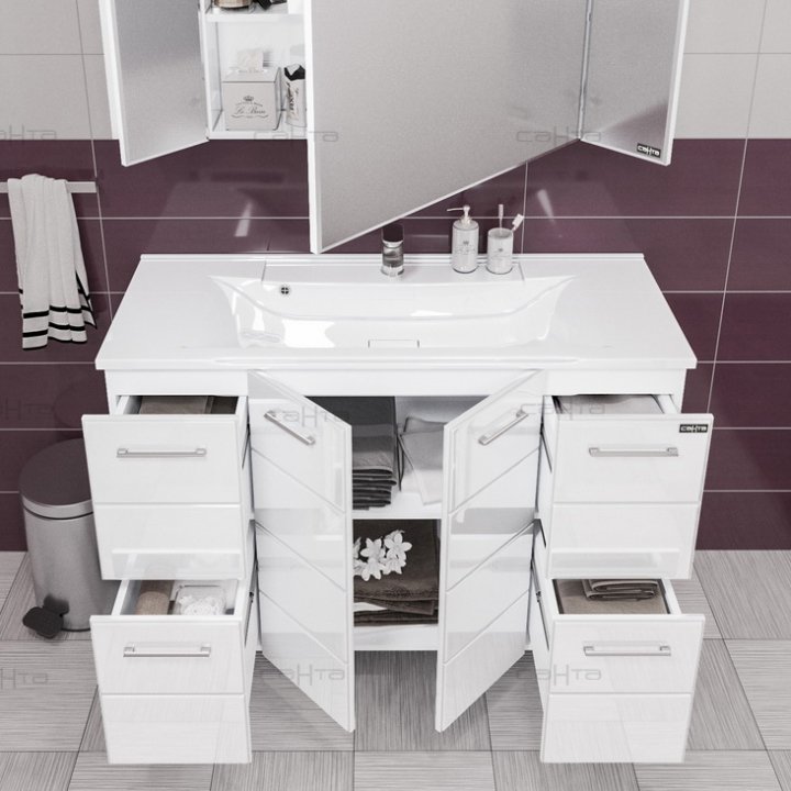 Мебель для ванной СанТа Омега Люкс 120 напольная белая - 3
