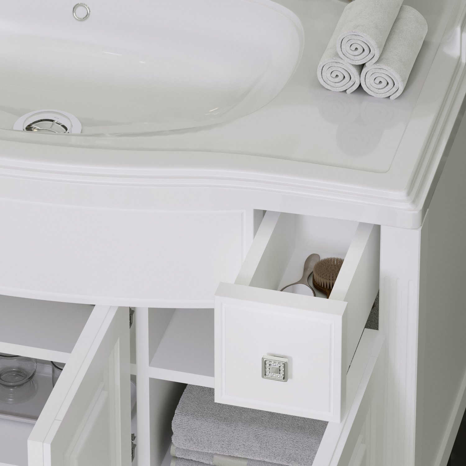 Мебель для ванной Opadiris Лаура 100 белая матовая, с раковиной из литьевого мрамора - 6