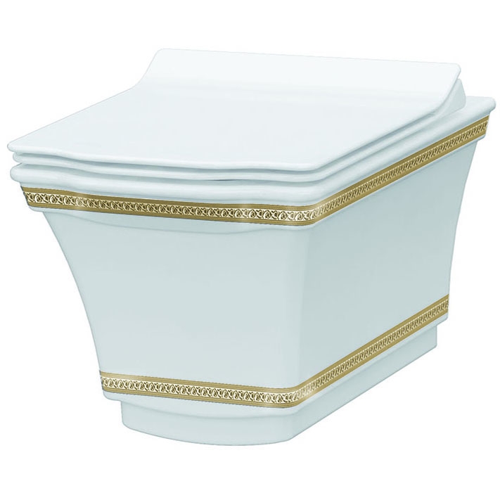 Чаша для подвесного унитаза Boheme Hermitage белый с узором золото без сиденья 951-G - 0