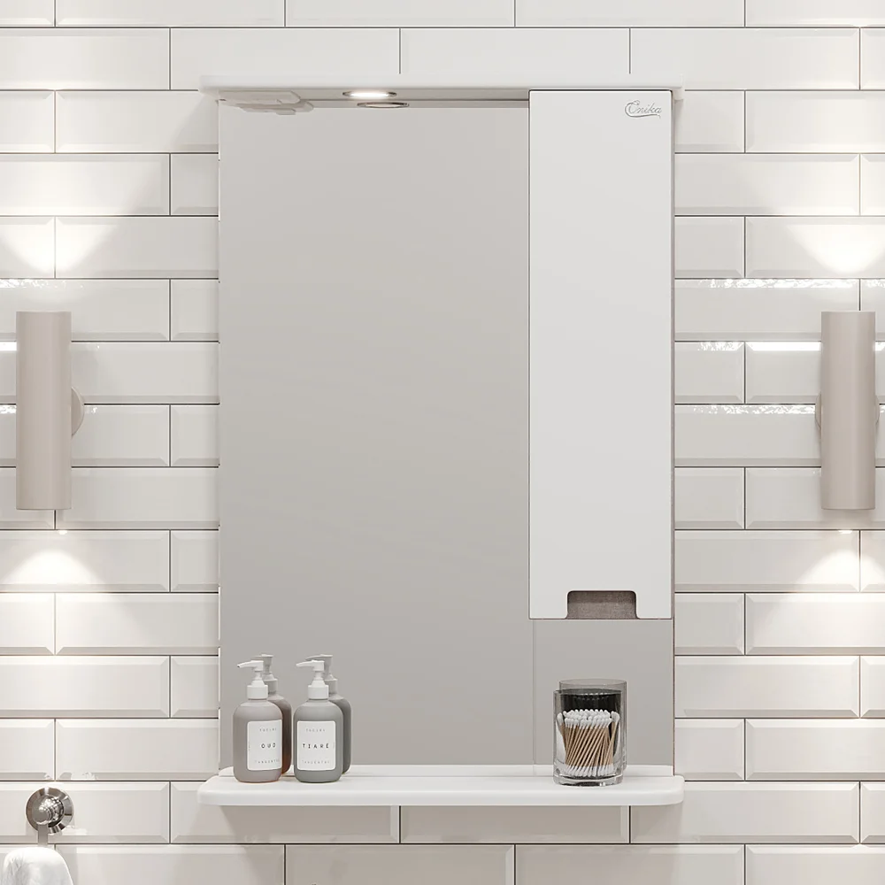 Зеркало-шкаф Onika Харпер 52 R с подсветкой, белый/мешковина  205216 - 1