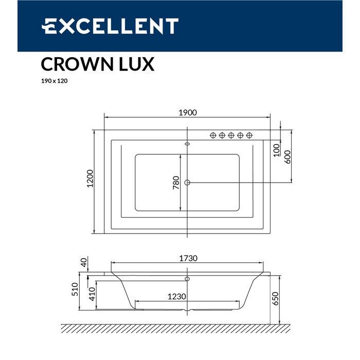Ванна акриловая Excellent Crown Lux Relax 190х120 с гидромассажем белый - золото WAEX.CRO19.RELAX.GL - 6