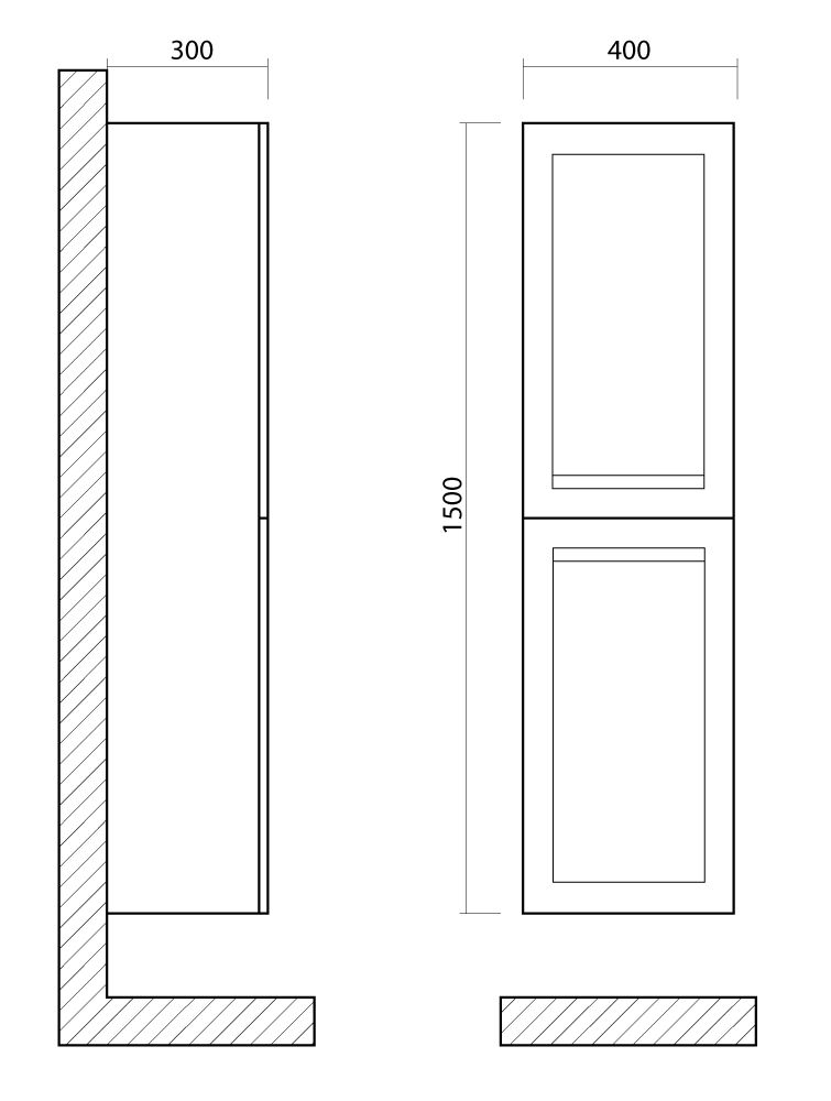 PLATINO  Шкаф подвесной с двумя распашными дверцами, Серый матовый , 400x300x1500, AM-Platino-1500-2A-SO-GM - 2