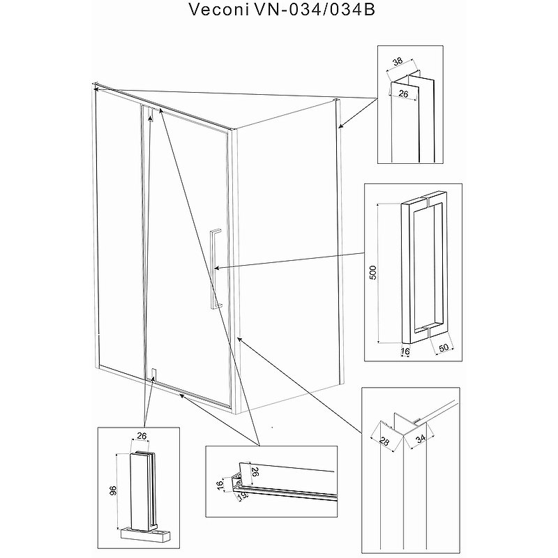 Душевой уголок Veconi Rovigo RV-034 110х100 профиль хром  RV034-110100-01-C7 - 1