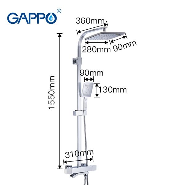 Душевая система Gappo с верхним душем термостатом и ручной лейкой излив является переключателем на лейку белый/хром G2407-50 - 8