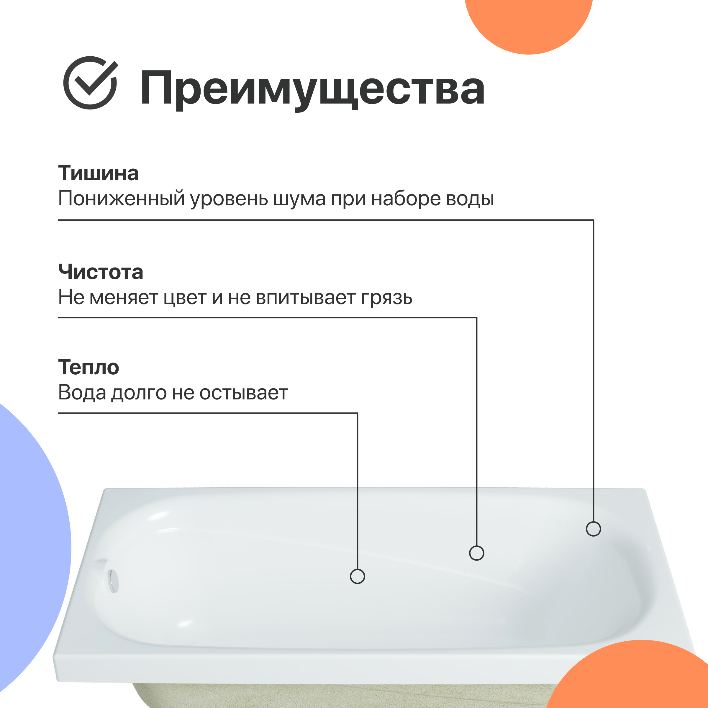 Акриловая ванна DIWO Кострома 170x70 прямоугольная, белая, российская, пристенная с каркасом 568484 - 4