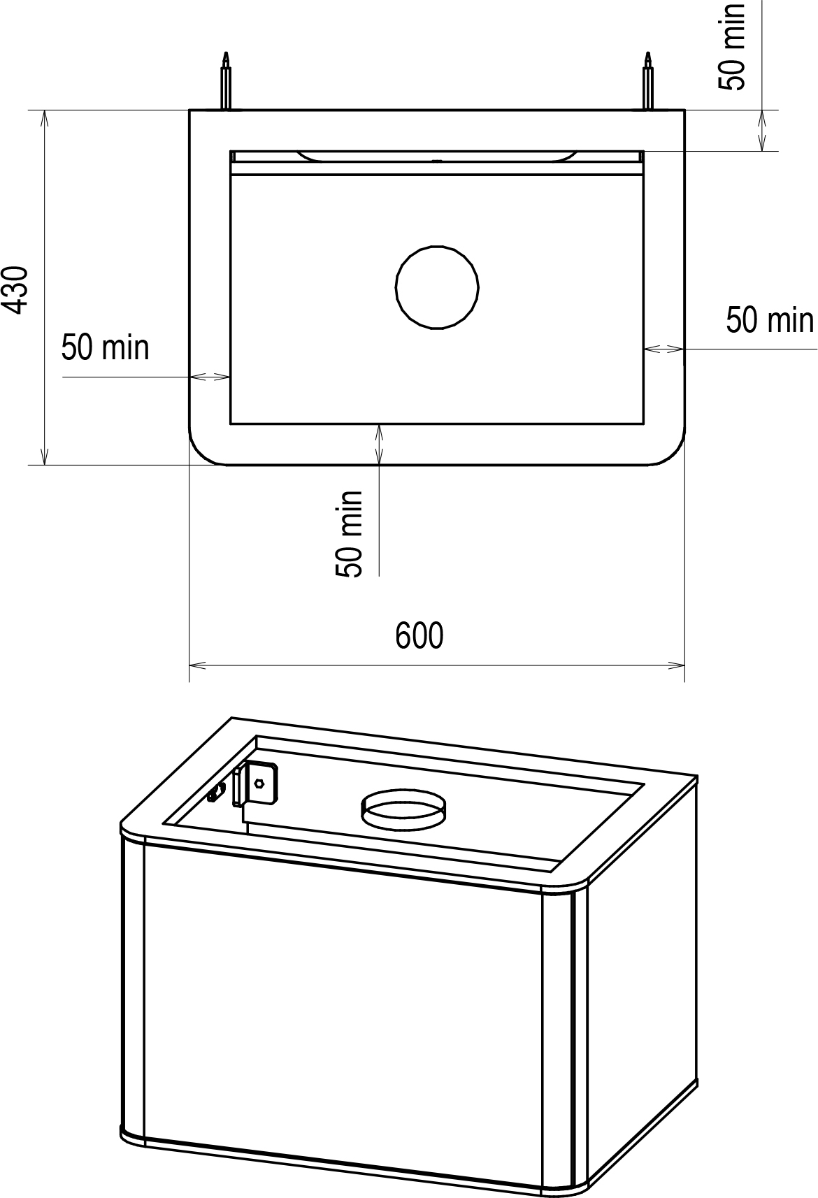 Мебель для ванной STWORKI Ноттвиль 60 белая, с отверстием под смеситель, подвесная, российская (гарнитур, мебель) 414389 - 9