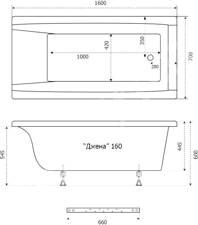 Акриловая ванна Triton Джена 160x70 см  Щ0000001222 - 1