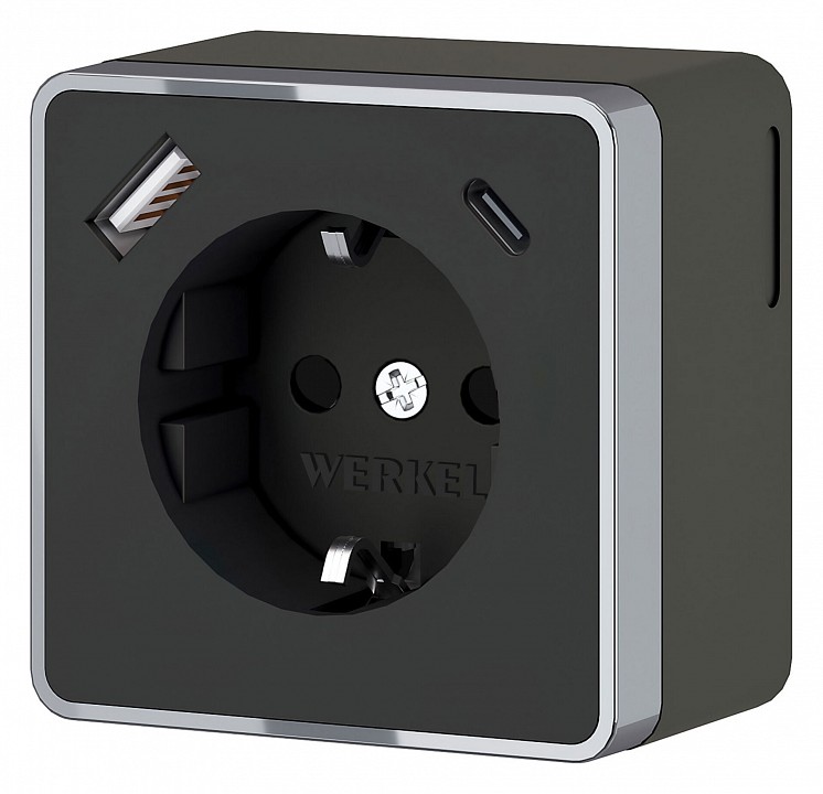 Розетка с заземлением, шторками и USB Werkel Gallant черный/хром W5071735 - 0