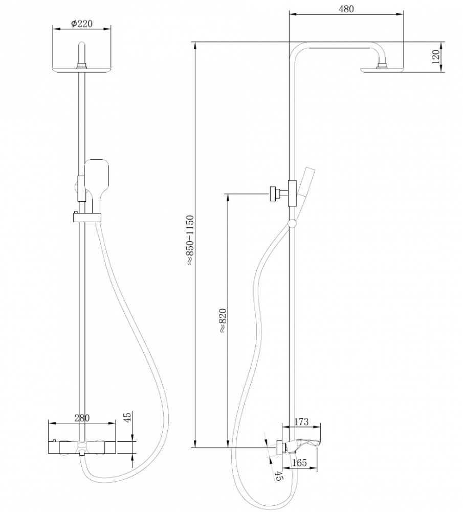 Душевая стойка ABBER Thermostat с термостатом и изливом, черная матовая  AF8516B - 2