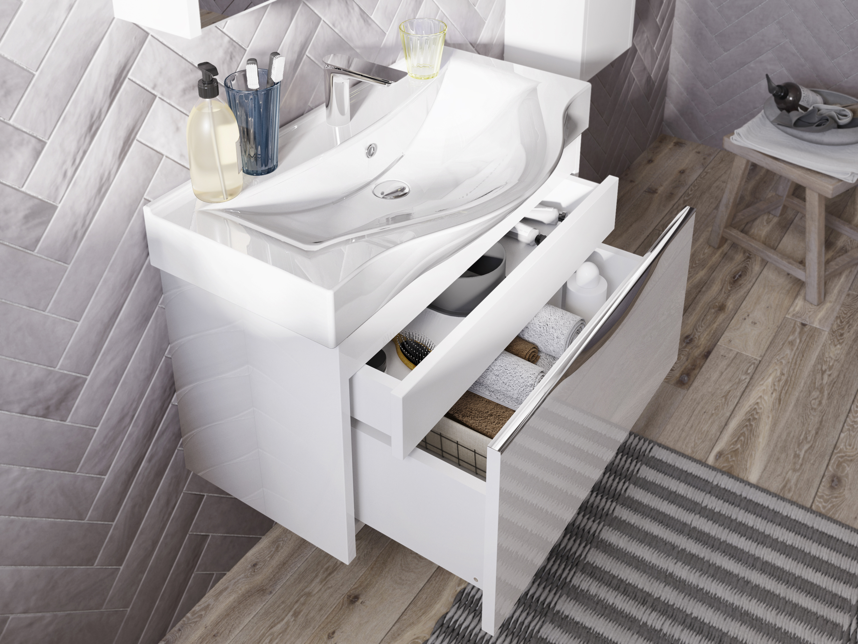 Мебель для ванной STWORKI Хельсинки 80 белая, подвесная, в современном стиле, российская (гарнитур, комплект) 406333 - 7