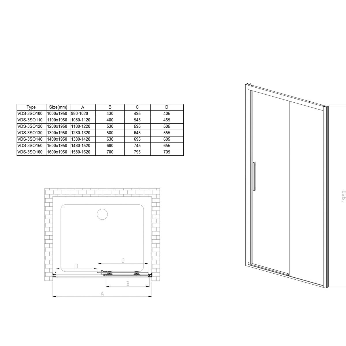 Душевая дверь в нишу Vincea Soft 120х195 профиль темный хром стекло прозрачное  VDS-3SO120CLGM - 2