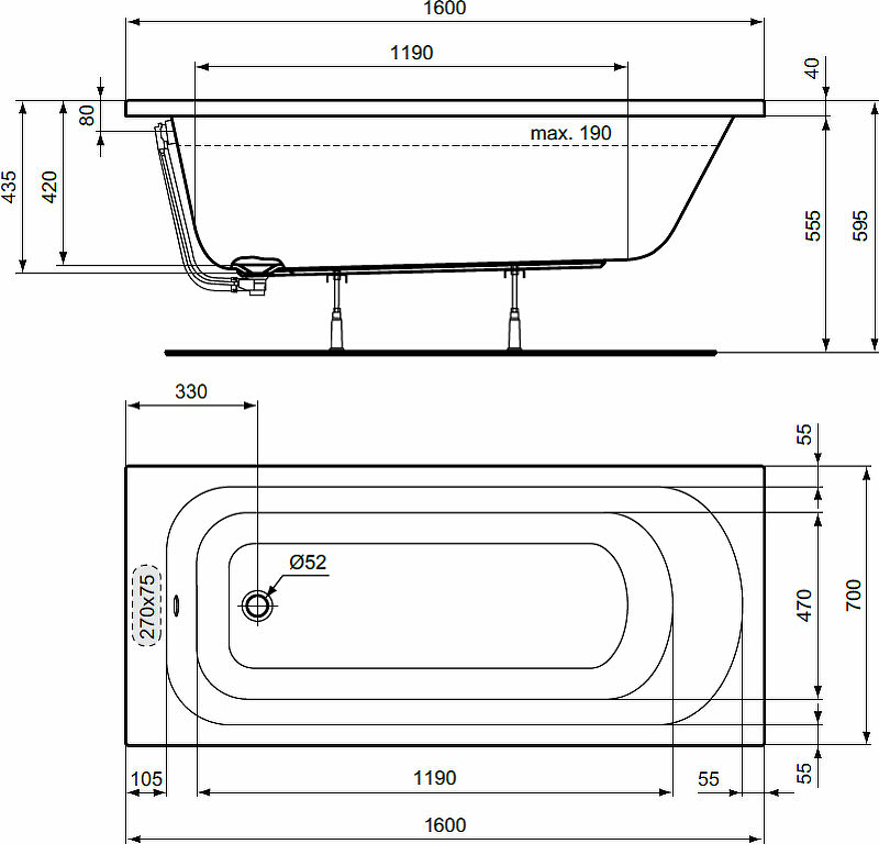 Акриловая ванна Ideal Standard Simplicity 160x70  W004301 - 2