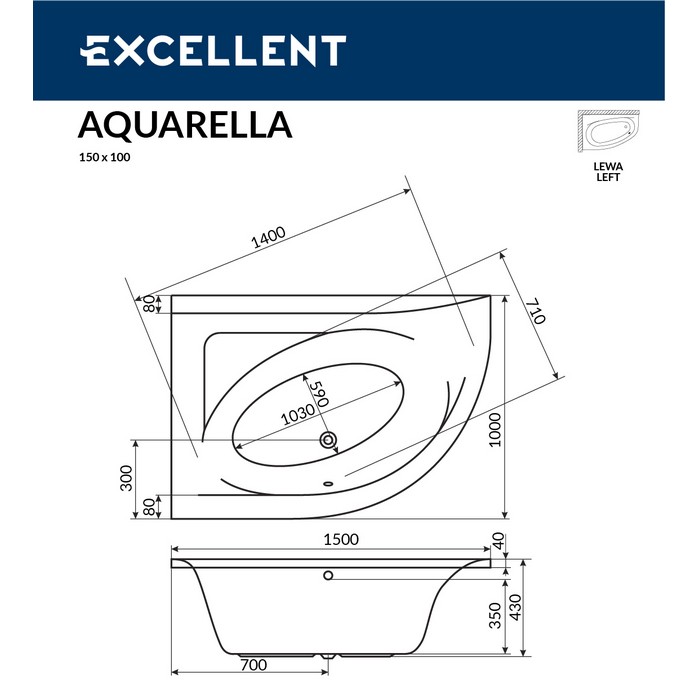 Ванна акриловая Excellent Aquaria Soft 150x100 L с гидромассажем белый - золото WAEX.ARL15.SOFT.GL - 6