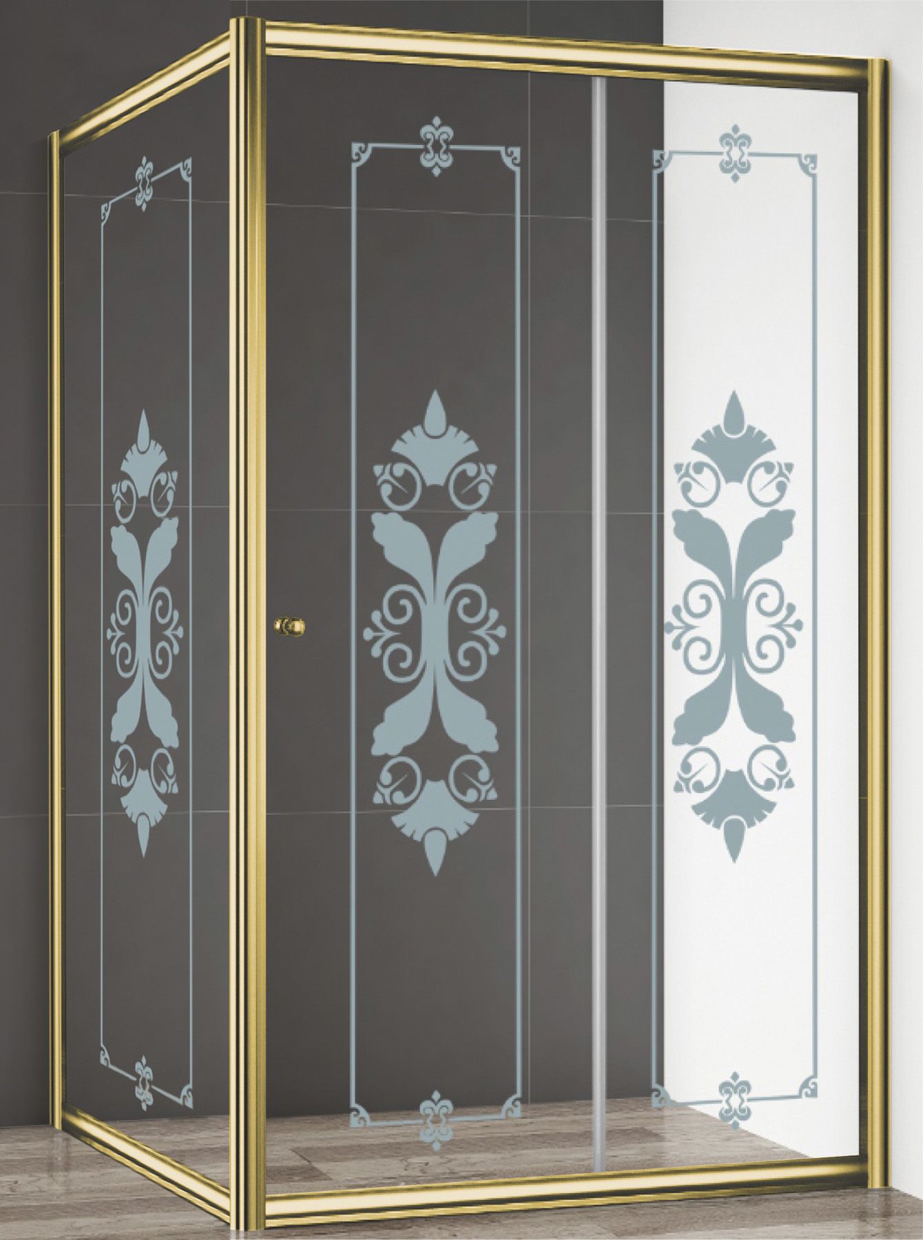 Душевая дверь в нишу Cezares Giubileo-BF-1 стекло с узором, золото GIUBILEO-BF-1-120-CP-G - 2