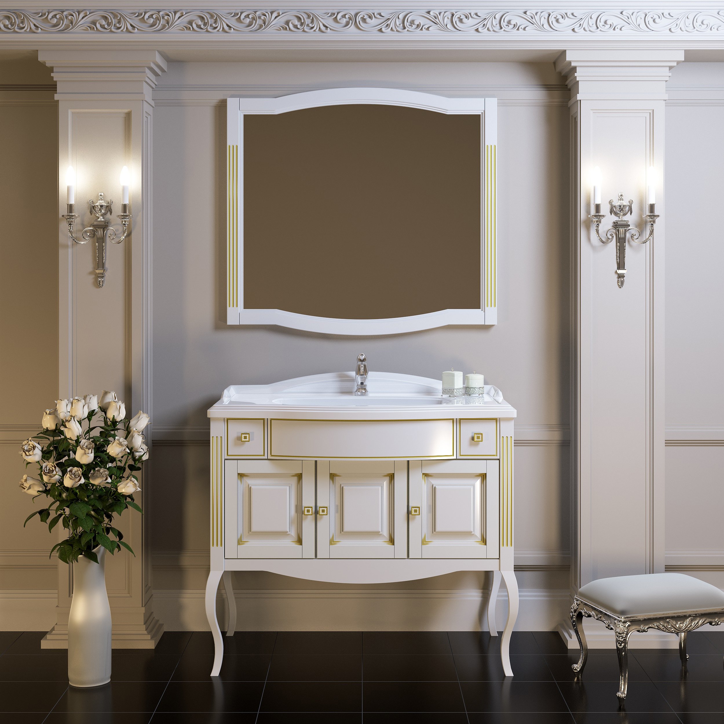 Мебель для ванной Opadiris Лаура 100 белая с патиной, с раковиной из литьевого мрамора - 1