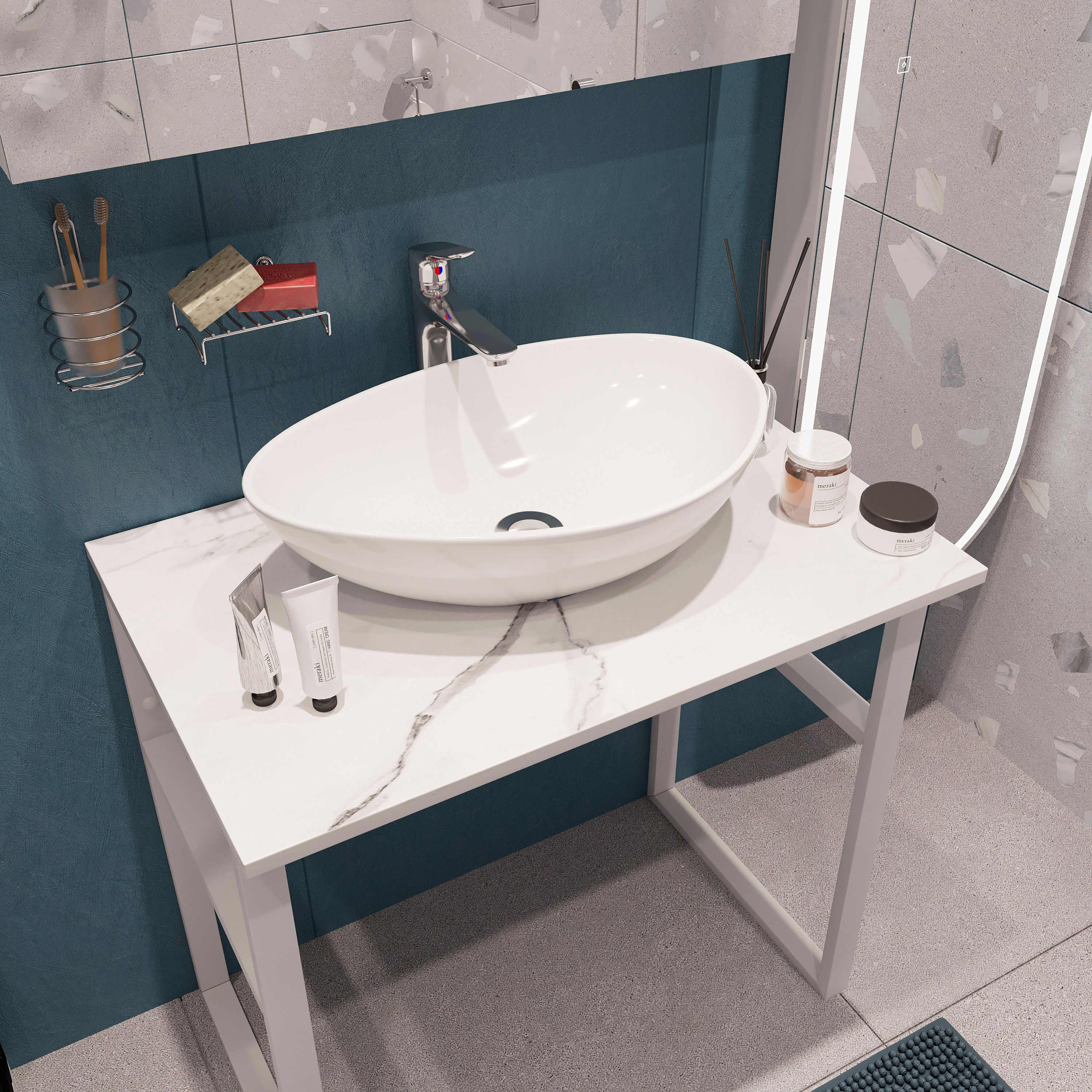 Мебель для ванной DIWO Элиста 80 белый мрамор, с раковиной Moduo 55 Leaf 555098 - 2