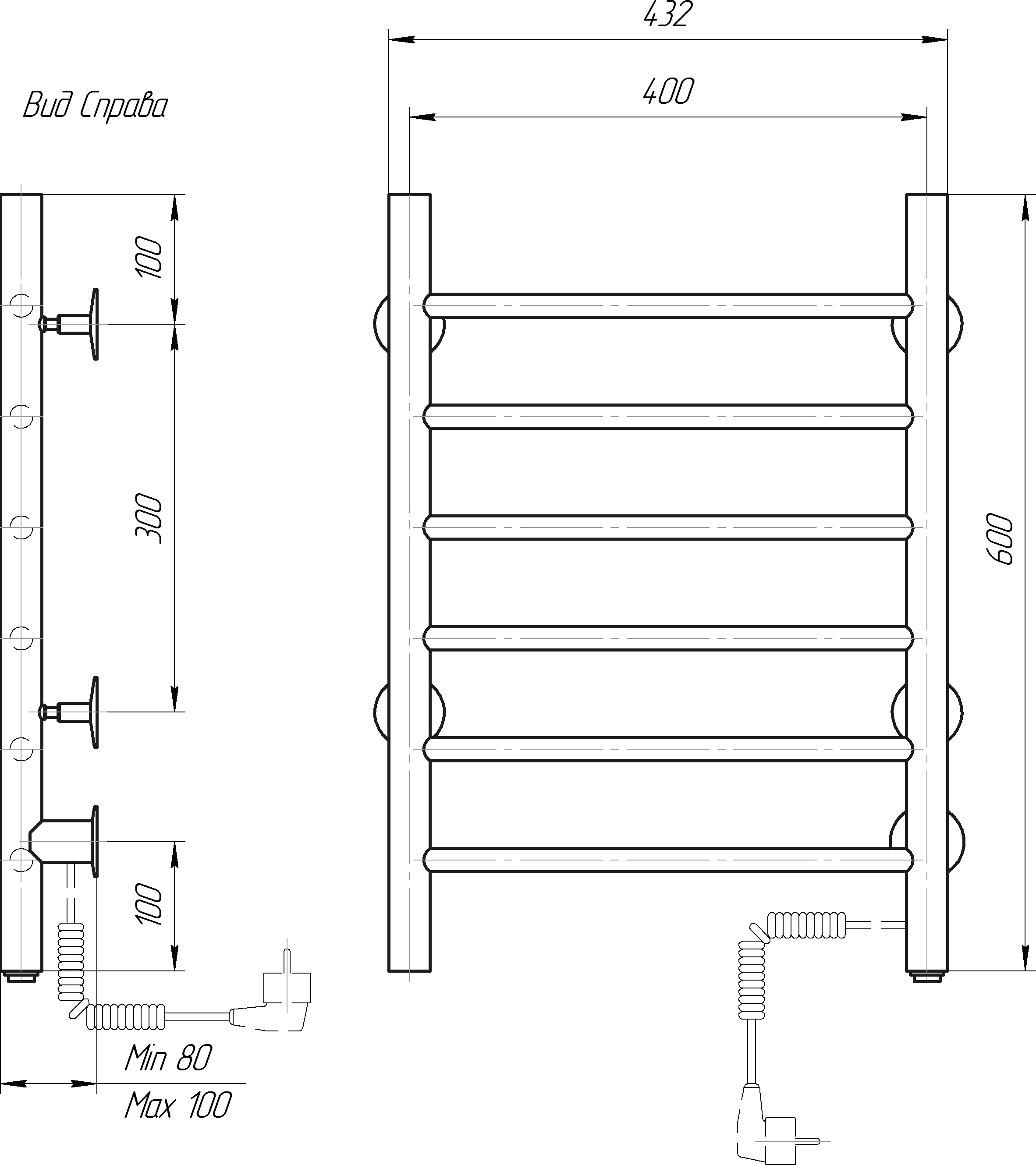 Полотенцесушитель электрический Domoterm Аврора DMT 109-6 60х40, R, черный матовый DMT 109-6 40x60 ЧРН EKR - 2