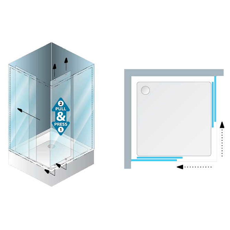 Душевой уголок Kolpa San Eco Quat 80х80 хром стекло прозрачное 538550 - 1