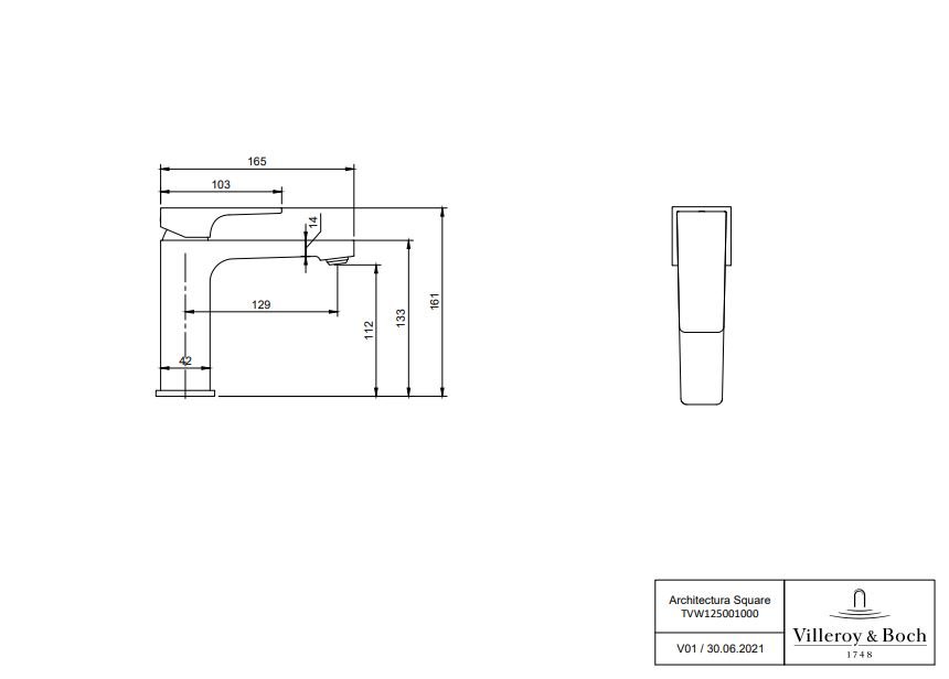 Смеситель для биде Villeroy & Boch Architectura Square никель, матовый  TVB12500100064 - 4
