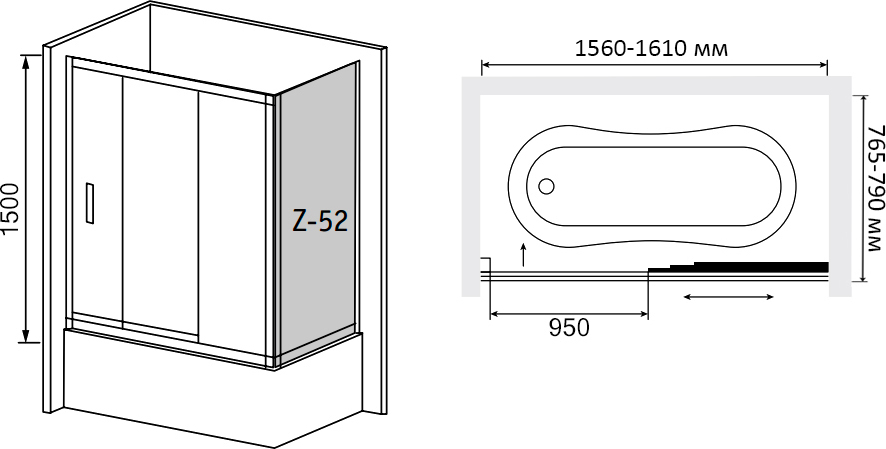 Шторка на ванну RGW Screens SC-81 (156-161)х80х150 профиль хром, стекло шиншилла 04118168-51 - 2