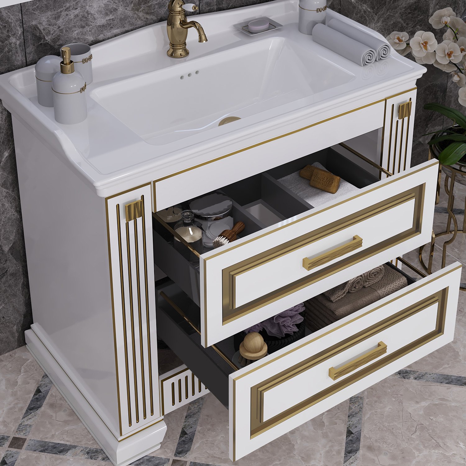 Мебель для ванной Opadiris Оникс 100 золото - 3