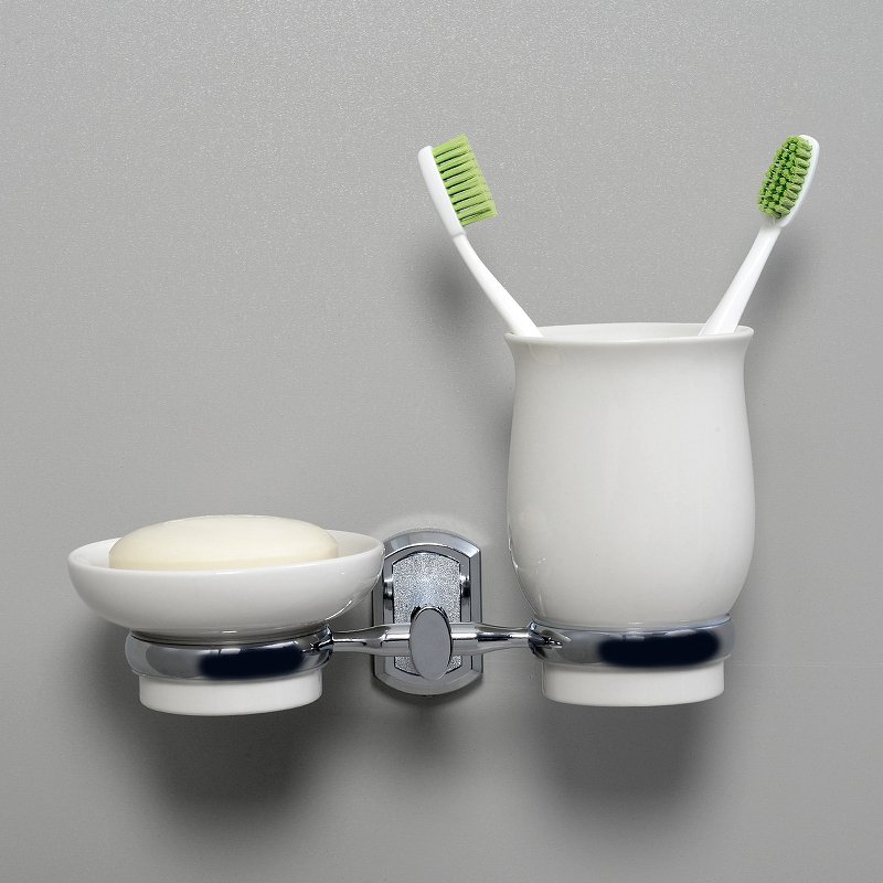 Стакан для зубных щеток и мыльница Wasserkraft хром - белый K-24126 - 1