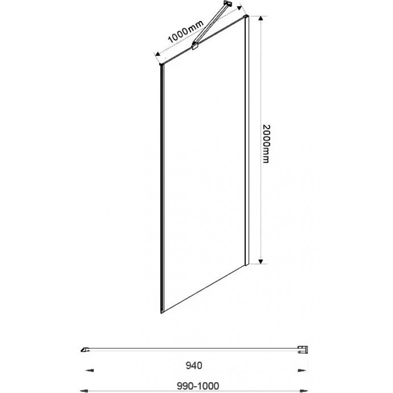 Боковая стенка Vincea EXTRA 100х200 профиль черный стекло прозрачное VSG-1E100CLB - 1