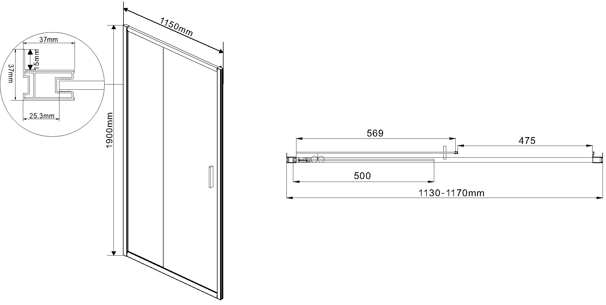 Душевая дверь в нишу Vincea Garda VDS-1G115CH 115 см, профиль хром, стекло шиншилла - 5