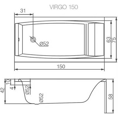 Акриловая ванна Cersanit Virgo 150х75 белая WP-VIRGO*150 - 2