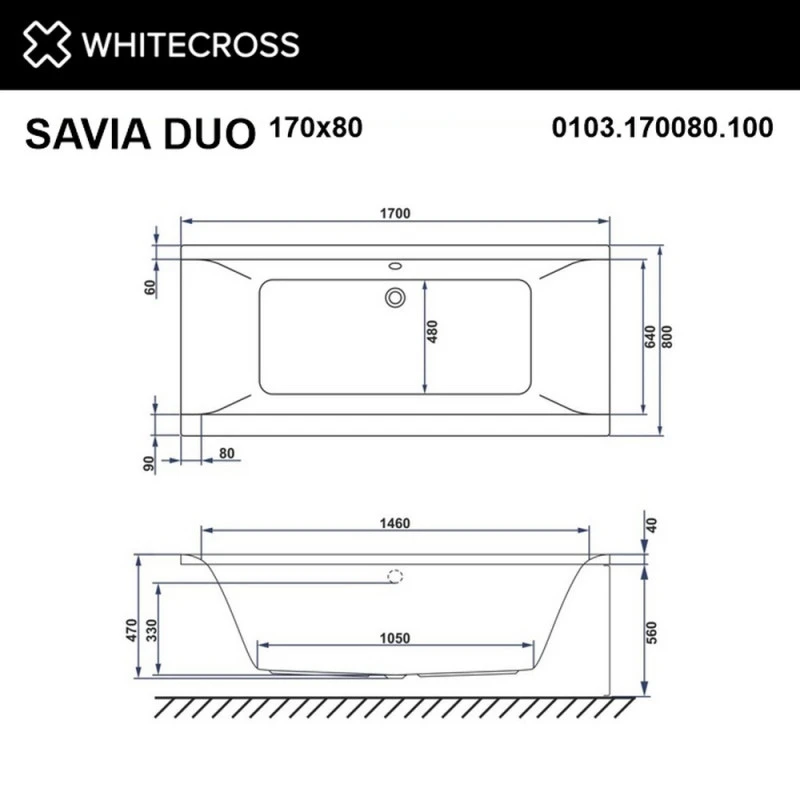 Акриловая ванна Whitecross Savia Duo 170х80 белая хром с гидромассажем 0103.170080.100.RELAX.CR - 1