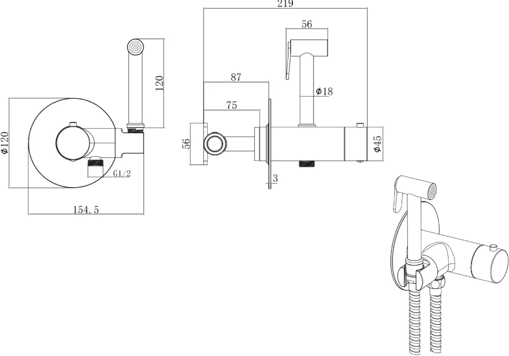 Гигиенический душ со смесителем Allen Brau Thermo Rund с термостатом черный матовый 5.60001-31 - 1