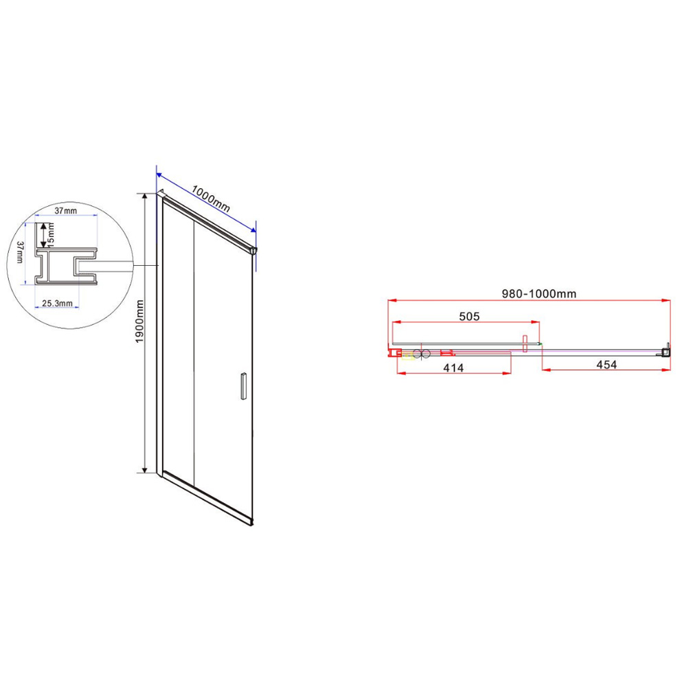 Душевая дверь в нишу Vincea Garda 100х190 профиль сталь стекло прозрачное VHC-1G100CLGM - 2