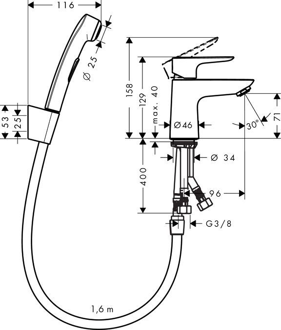 Смеситель Hansgrohe Talis E 71729000 для раковины с гигиеническим душем, с донным клапаном Push-Open - 1