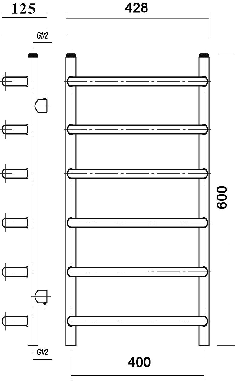 Полотенцесушитель водяной Domoterm Стефано П6 40x60, хром Стефано П6 400x600 - 3