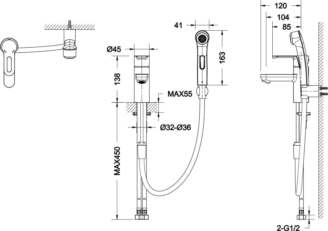 Смеситель Bravat Stream-D F137163C-1 для раковины с гигиеническим душем - 1