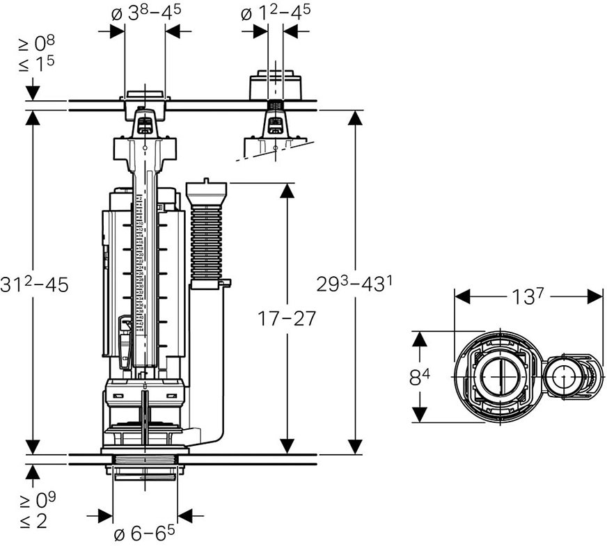 Запасной сливной клапан Typ290, двойной смыв 282.303.21.2 - 1