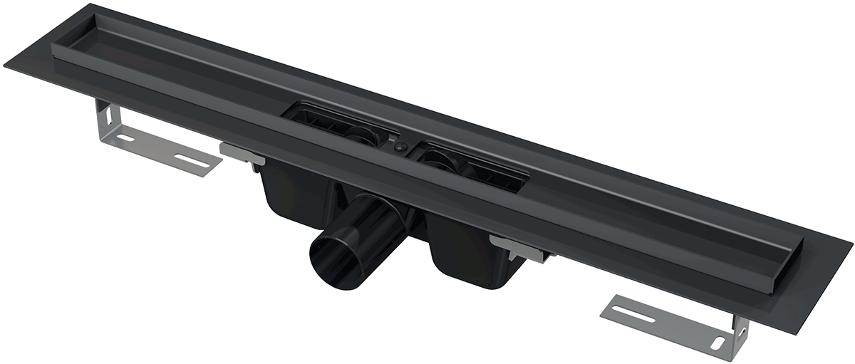Водоотводящий желоб с порогами для перфорированной решетки, черный-мат горизонтальный сток, 850 мм, APZ1BLACK-850 - 0