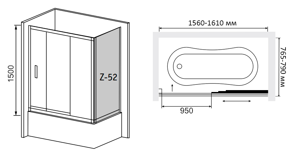 Шторка на ванну RGW Screens SC-81 (156-161)х80х150 профиль хром 04118168-11 - 1