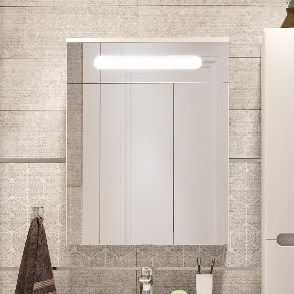 Зеркало-шкаф DIWO Коломна 60 см, навесное, прямоугольное, с подсветкой, белое KOL.Z.60/P/W - 0