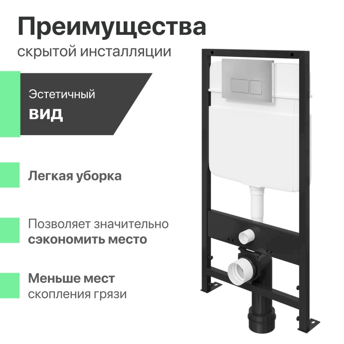 Комплект Унитаз подвесной STWORKI Монтре SETK3204-2616 безободковый, с микролифтом + Система инсталляции для унитазов EWRIKA ProLT 0026-2020 с кнопкой смыва 0041 хром 559954 - 9