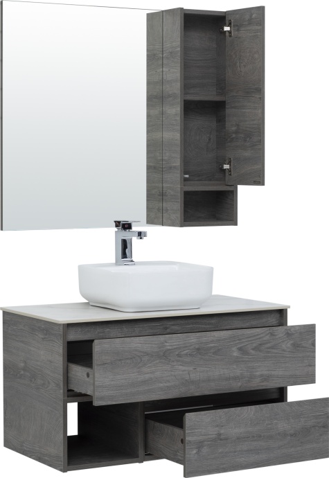 Мебель для ванной STWORKI Карлстад 90 дуб рошелье, монте тиберио, в стиле лофт, серая, подвесная (комплект, гарнитур) 425502 - 6